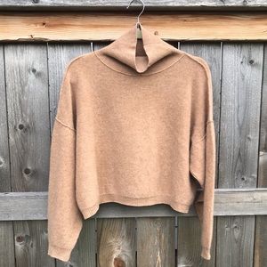Free People Cashmere Sweater So Low So High Camel Tan Slouchy Sleeve XS